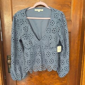 Altard State Blue Crochet Lace Blouse